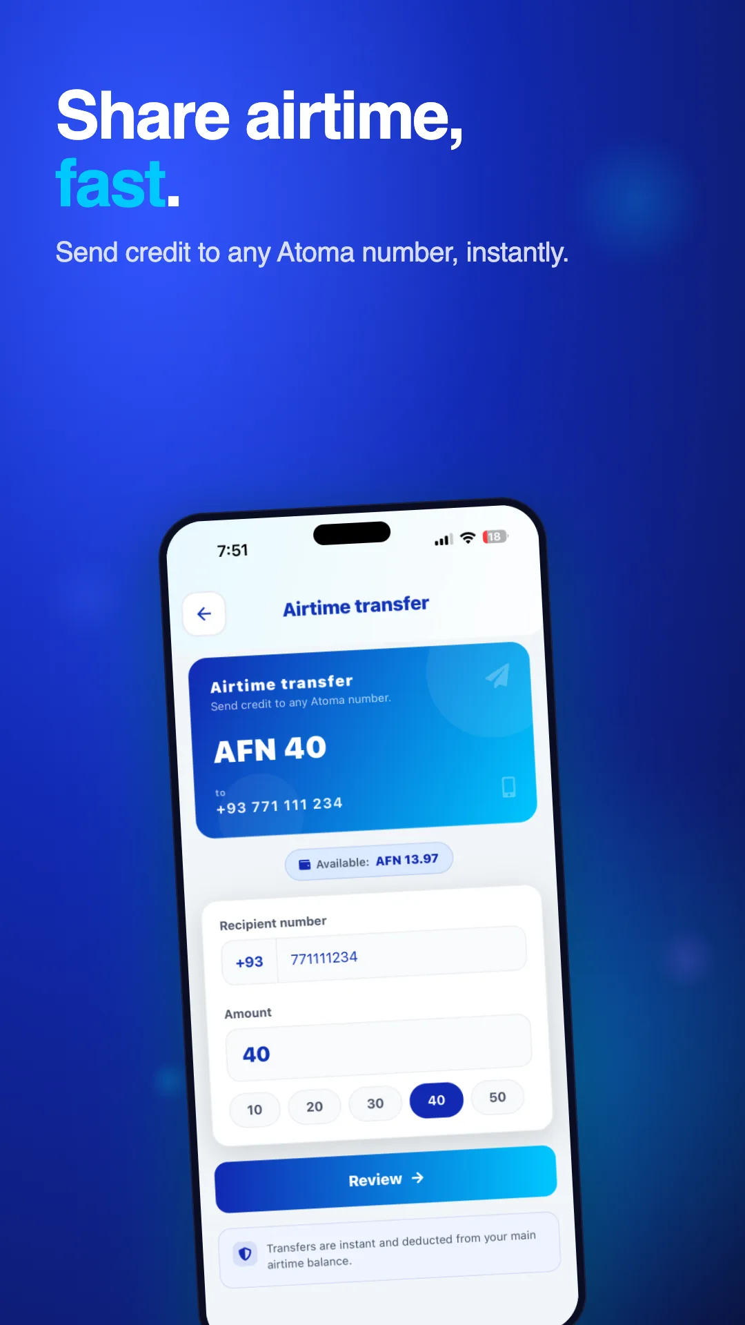 Transfer airtime through Atoma Store